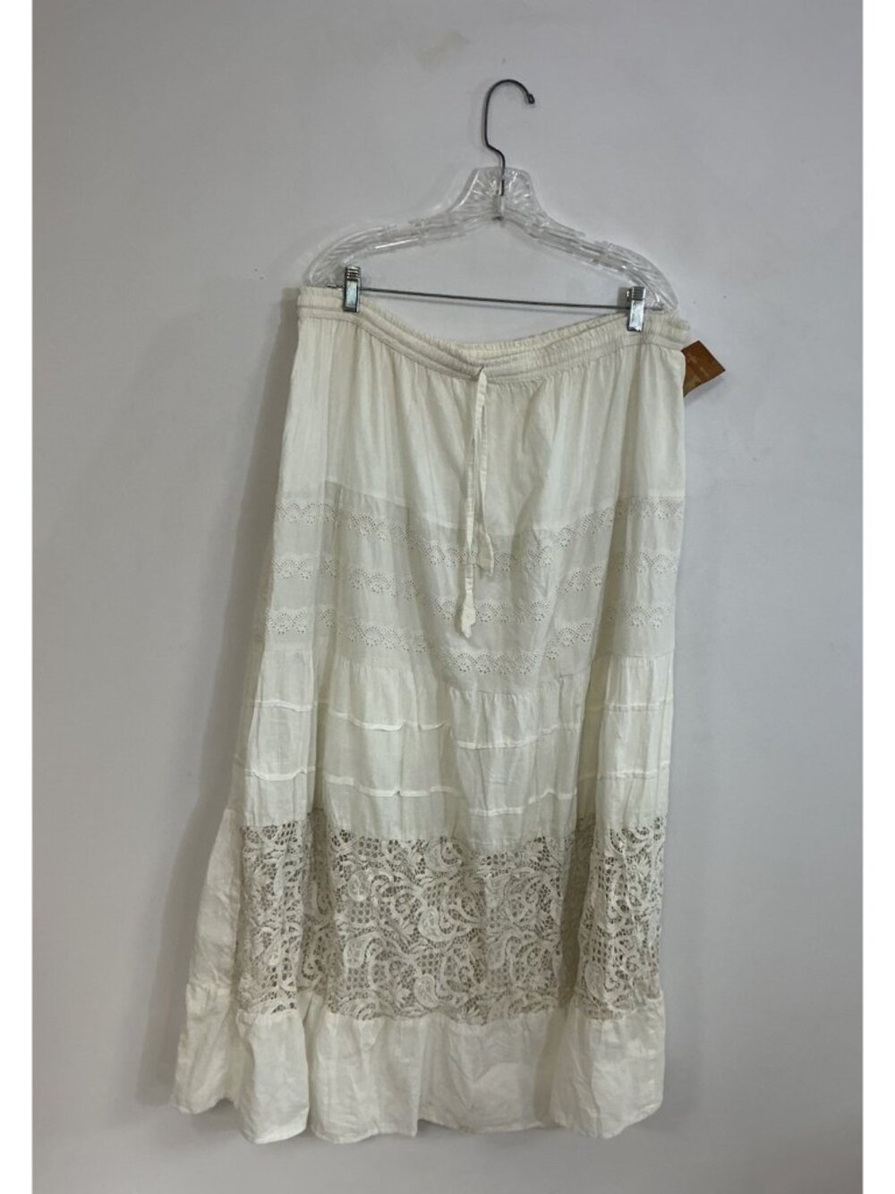 White Western Tiered Hippie Maxi Skirt Festival Lined Womens 2X New
